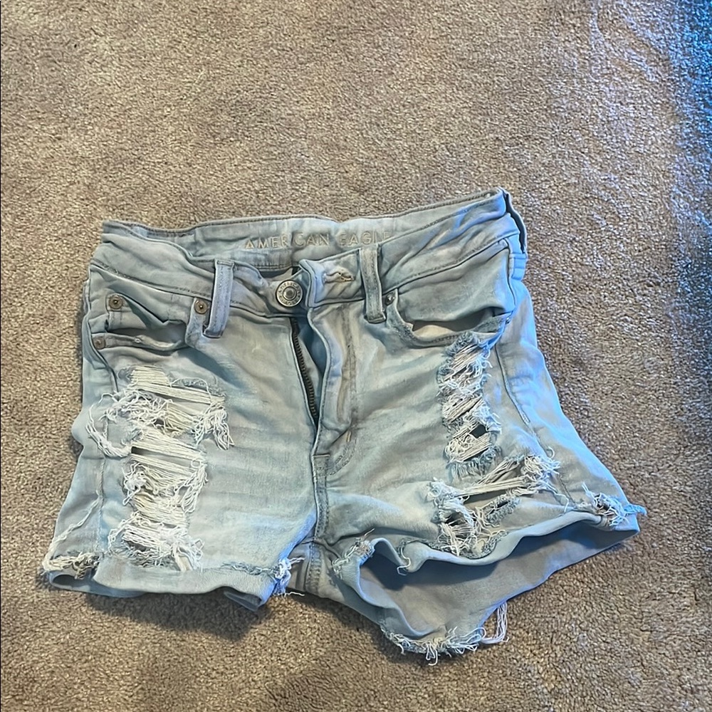 American Eagle Outfitters Light Blue Distressed Jean Shorts